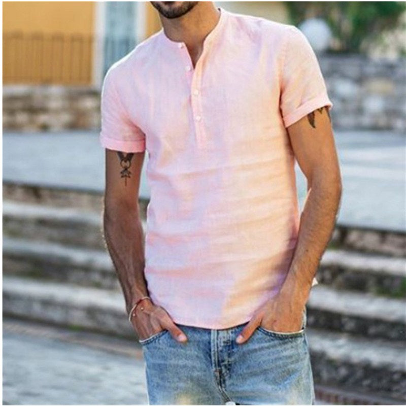 Men's Casual Linen Shirt Long Sleeve V-Neck Summer Beach - Image 6