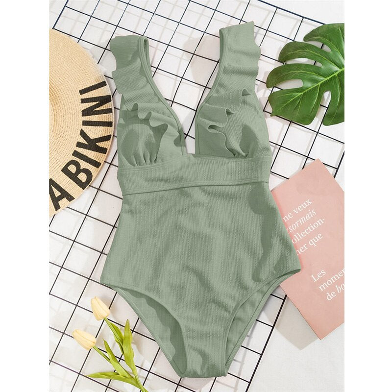 Women Boho One Piece Swimsuit Sexy Ruched Low Back - Image 18