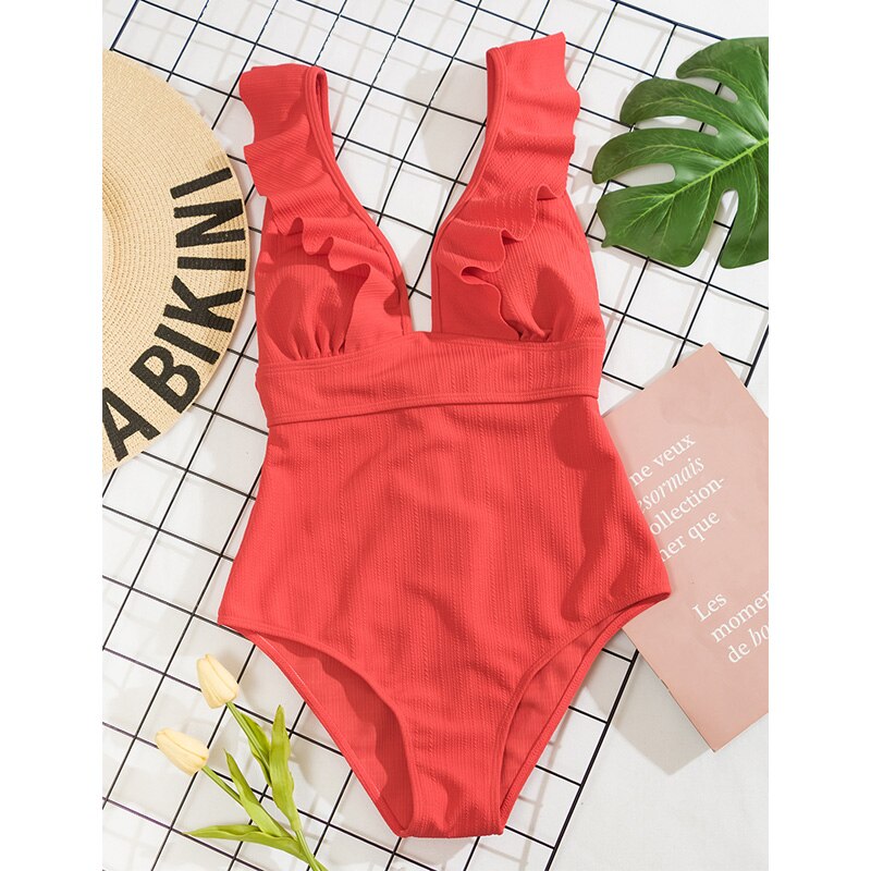 Women Boho One Piece Swimsuit Sexy Ruched Low Back - Image 2