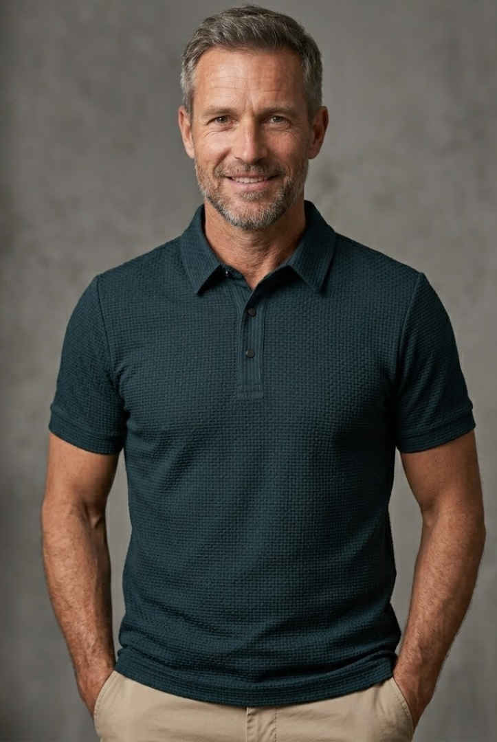 Men's Ribbed Knit Short Sleeve Polo Shirt