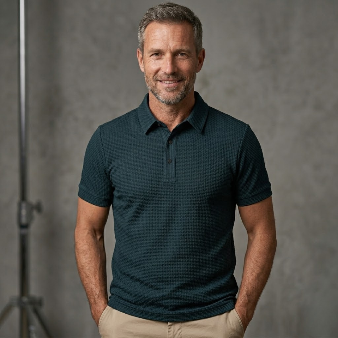 Men's Ribbed Knit Short Sleeve Polo Shirt
