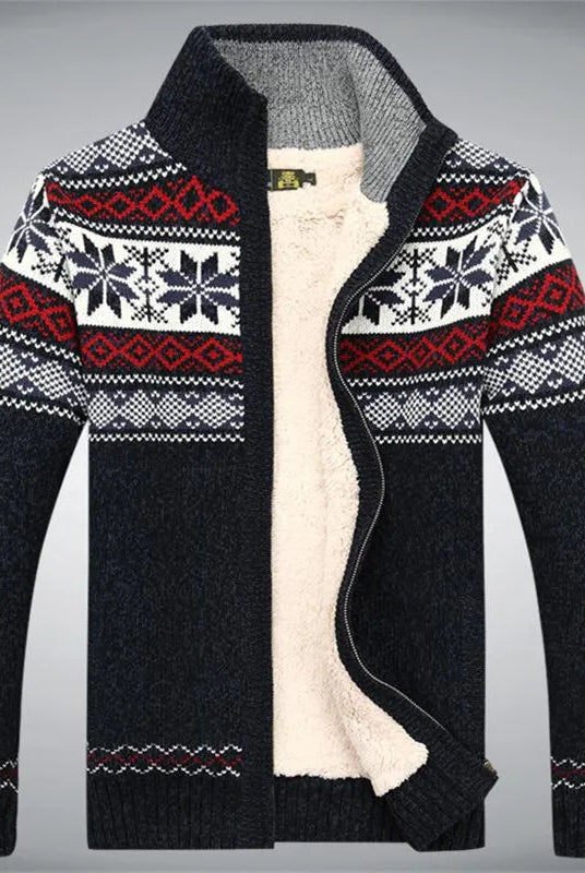 Heren Gebreid Fleece Vest met Winter Patroon en Hoge Kraag