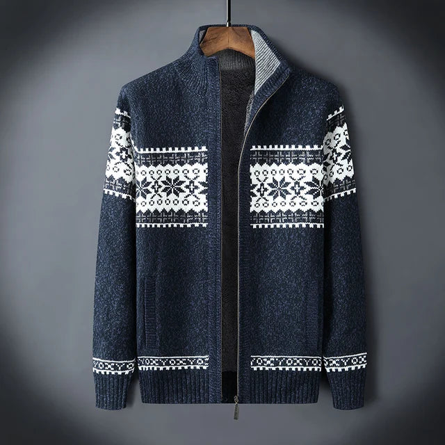 Heren Gebreid Fleece Vest met Winter Patroon en Hoge Kraag - Image 2
