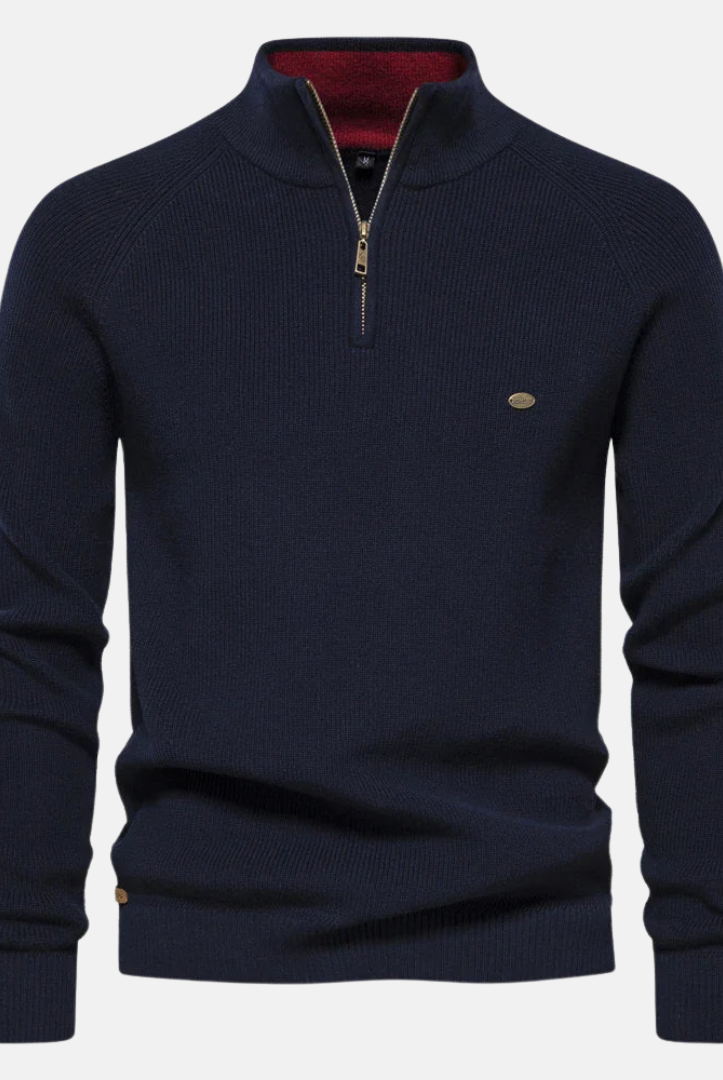 Heren Sweater Met Half-Zip En Ribgebreide Mouwen