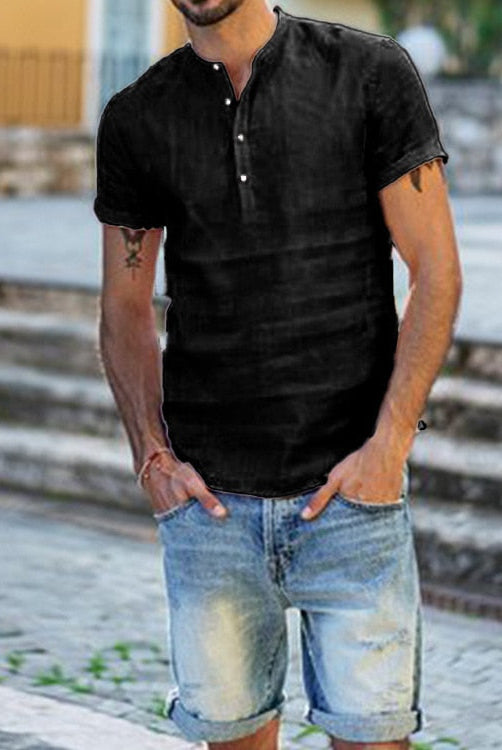 Men's Casual Linen Shirt Long Sleeve V-Neck Summer Beach - Image 4