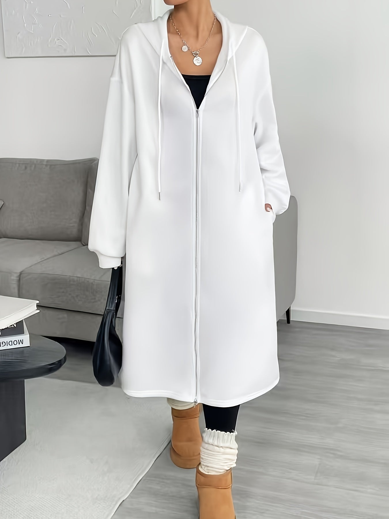 Women's Long Hooded Zip-Up Relaxed Fit Jacket - Image 10