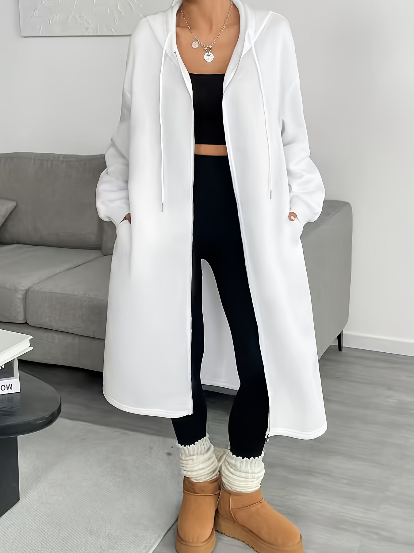 Women's Long Hooded Zip-Up Relaxed Fit Jacket - Image 2
