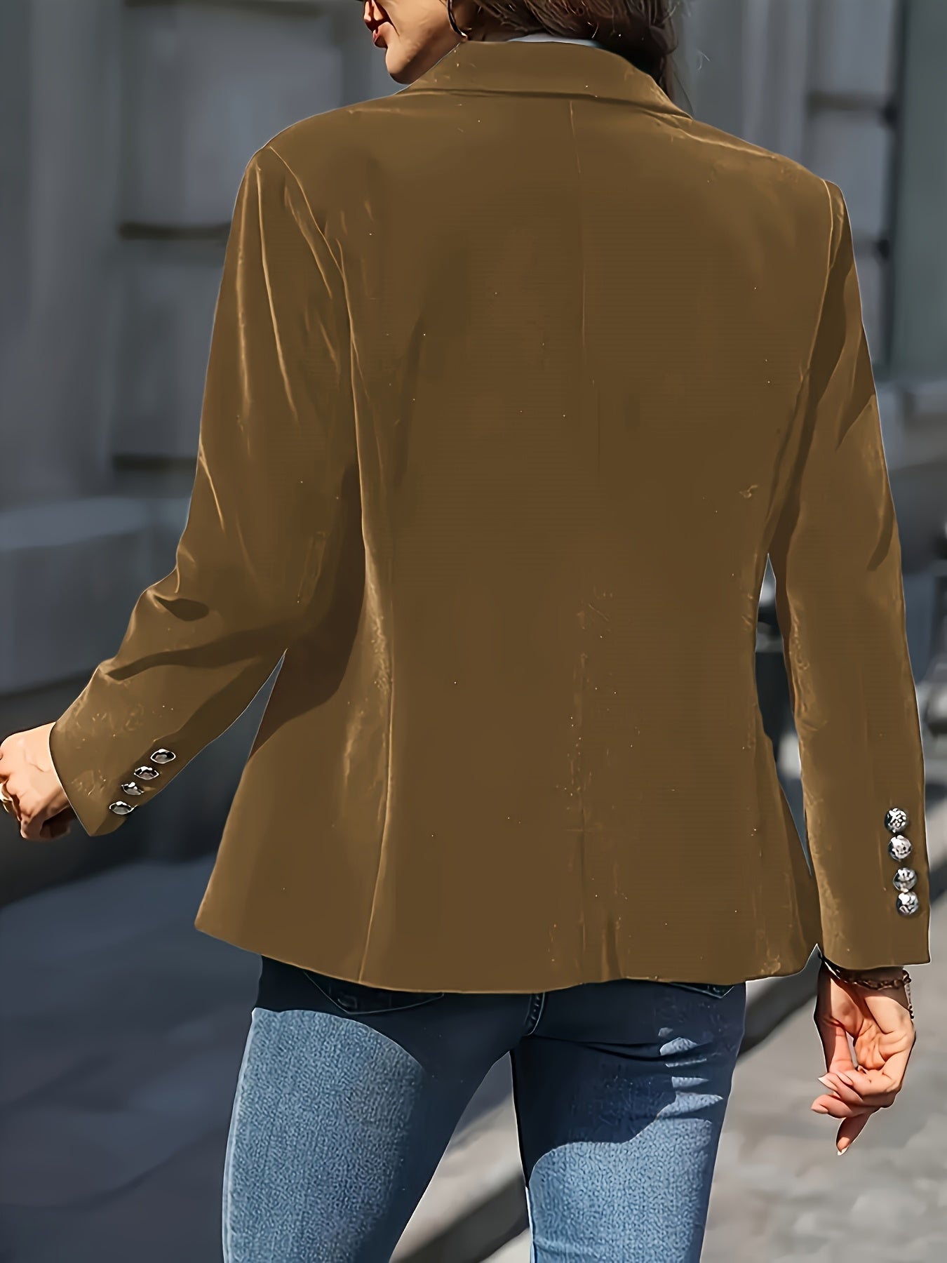 Women's Single Button Tailored Blazer Gold Detail - Image 7