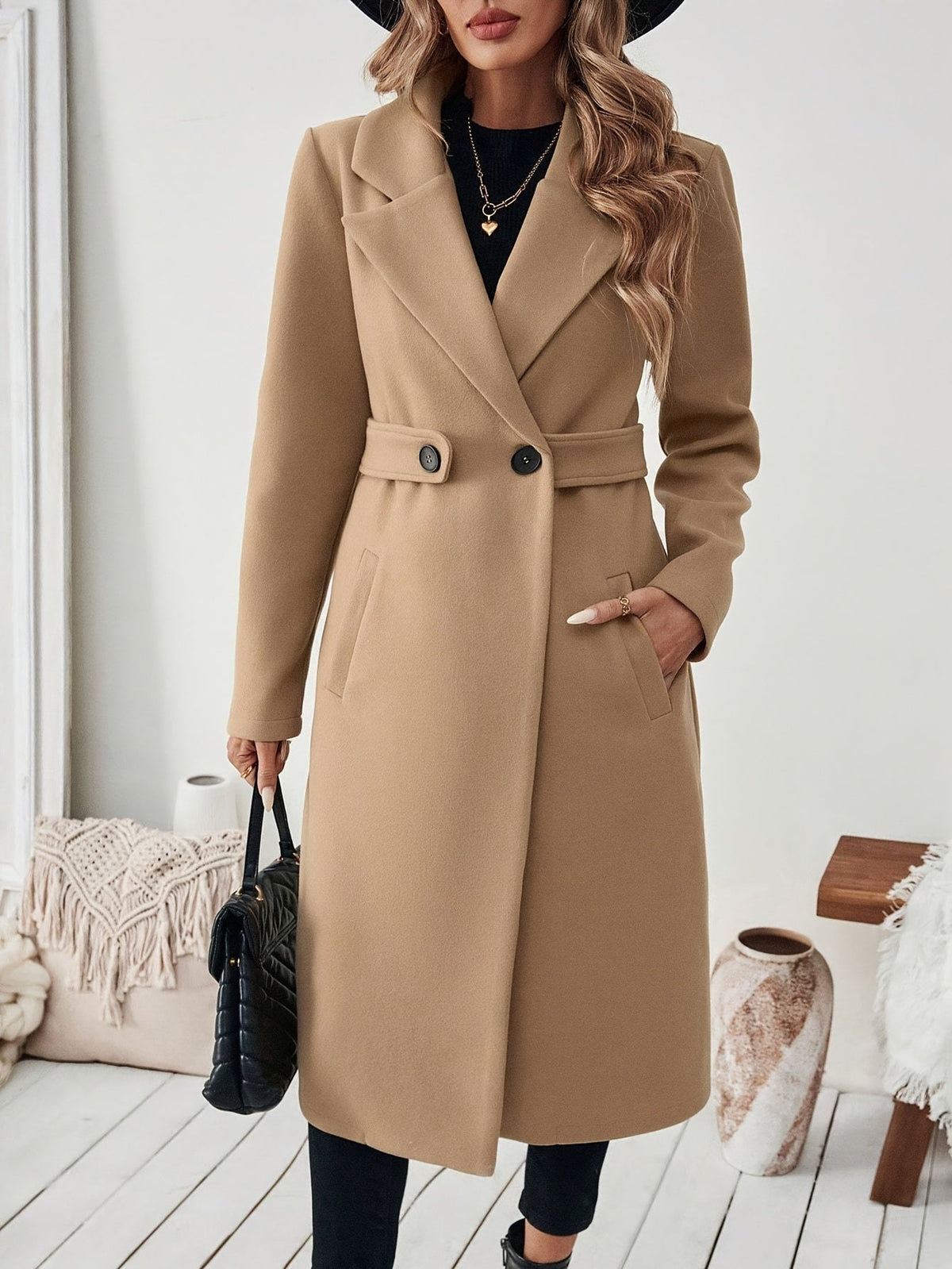Women's Long Trench Coat Notch Lapel Winter Maxi - Image 6