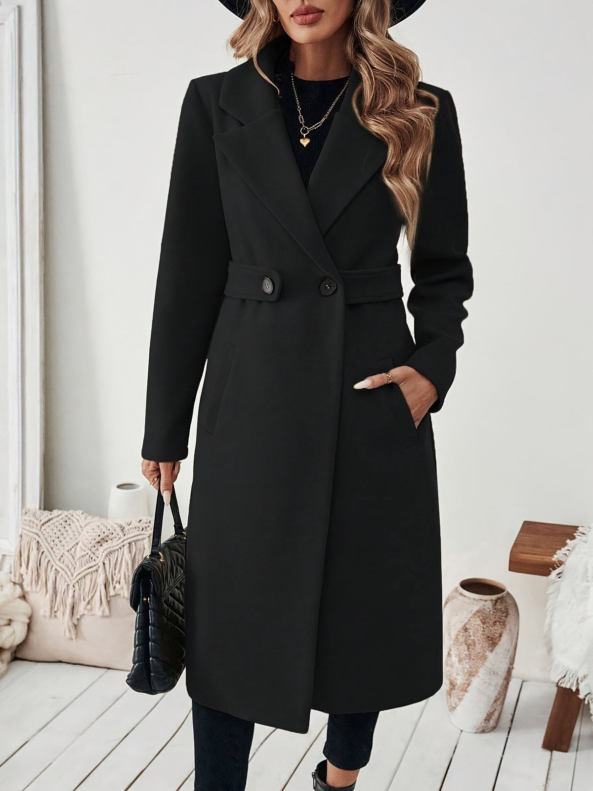 Women's Long Trench Coat Notch Lapel Winter Maxi - Image 7