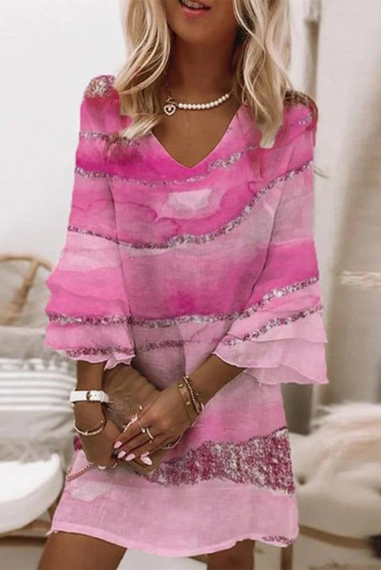 Women Marble Print V-Neck Flowy Mini Dress - Image 5