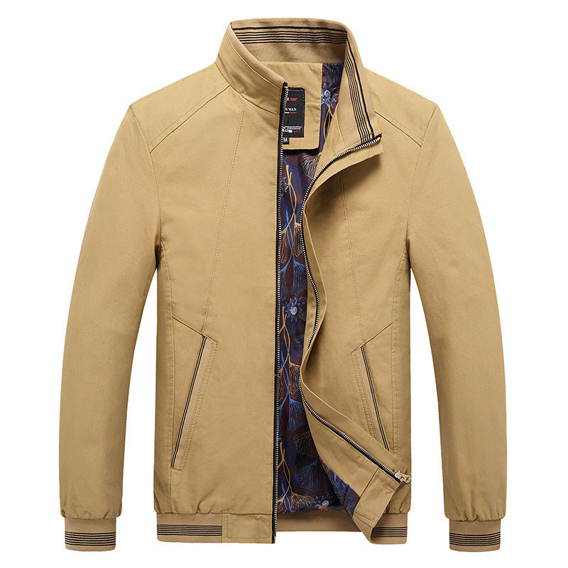 Men's Harrington Jacket with Stand Collar and Angled Pockets