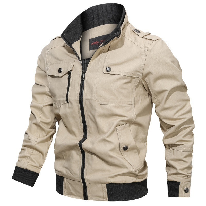 Men's Utility Jacket with Multiple Pockets and High Collar