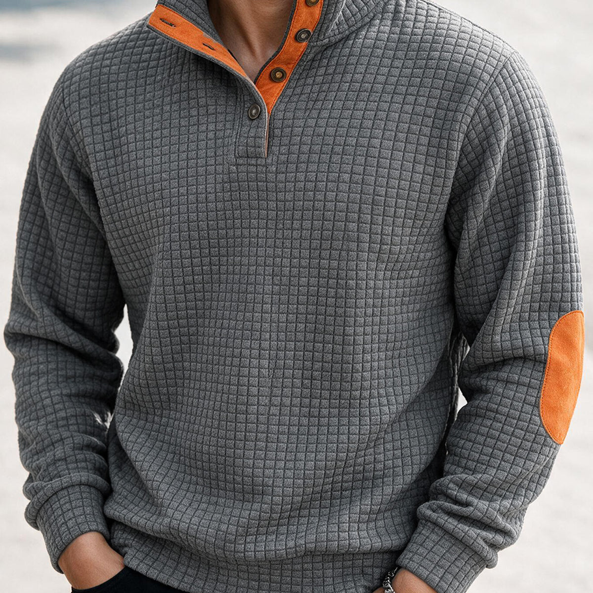Men's Waffle-Knit Button-Collar Sweater
