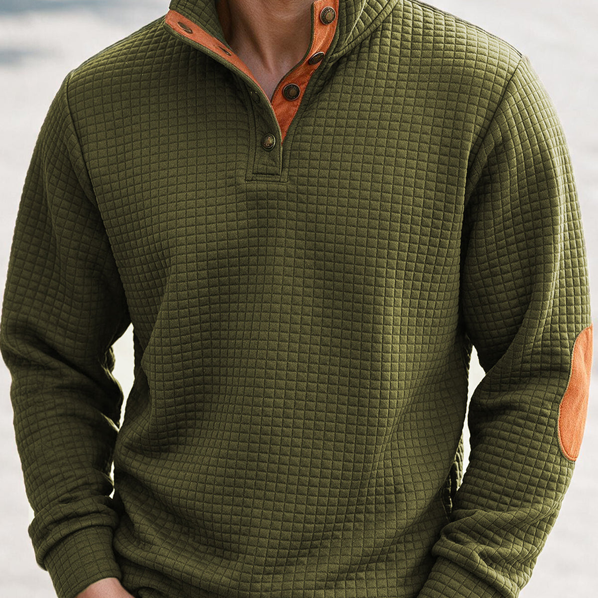 Men's Waffle-Knit Button-Collar Sweater