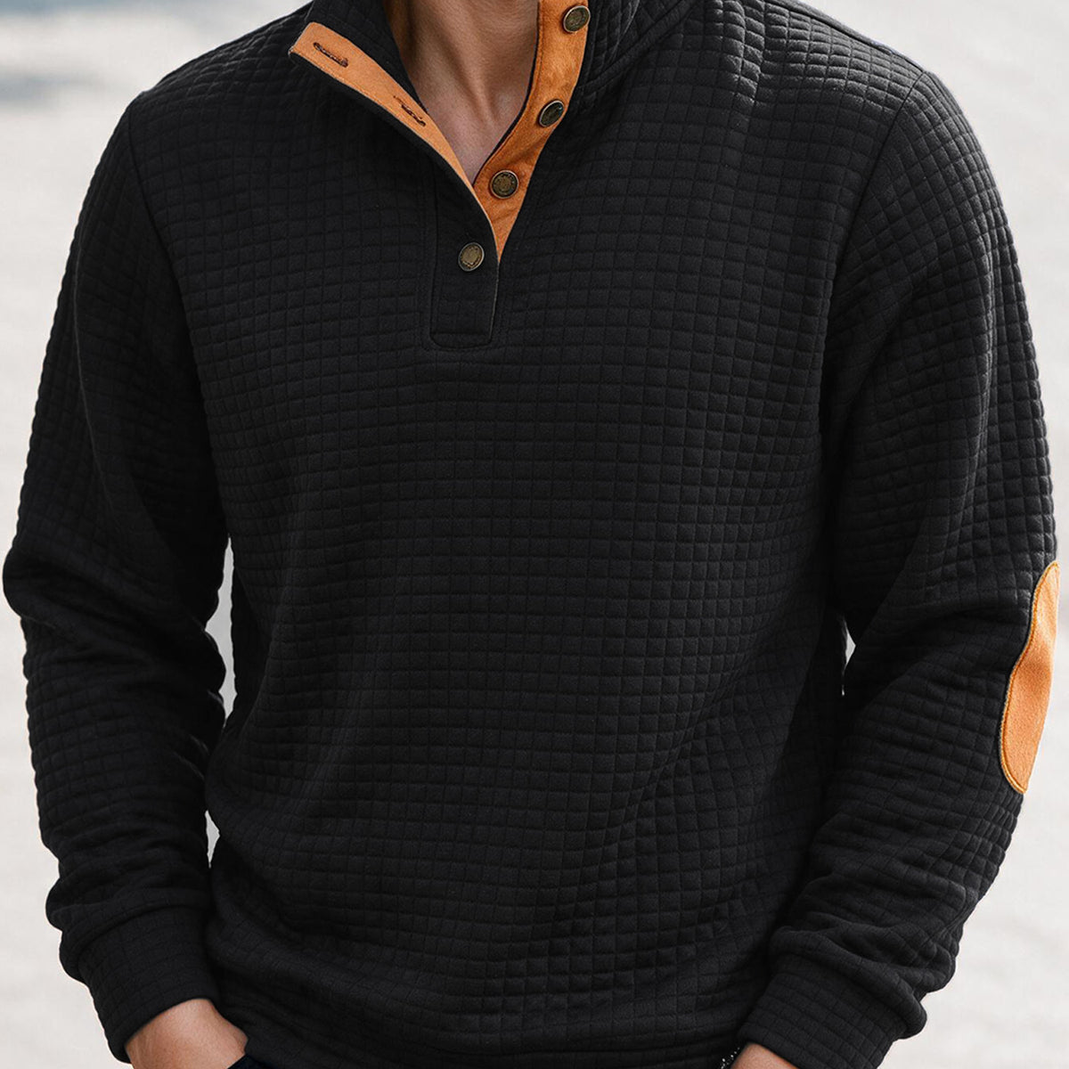 Men's Waffle-Knit Button-Collar Sweater