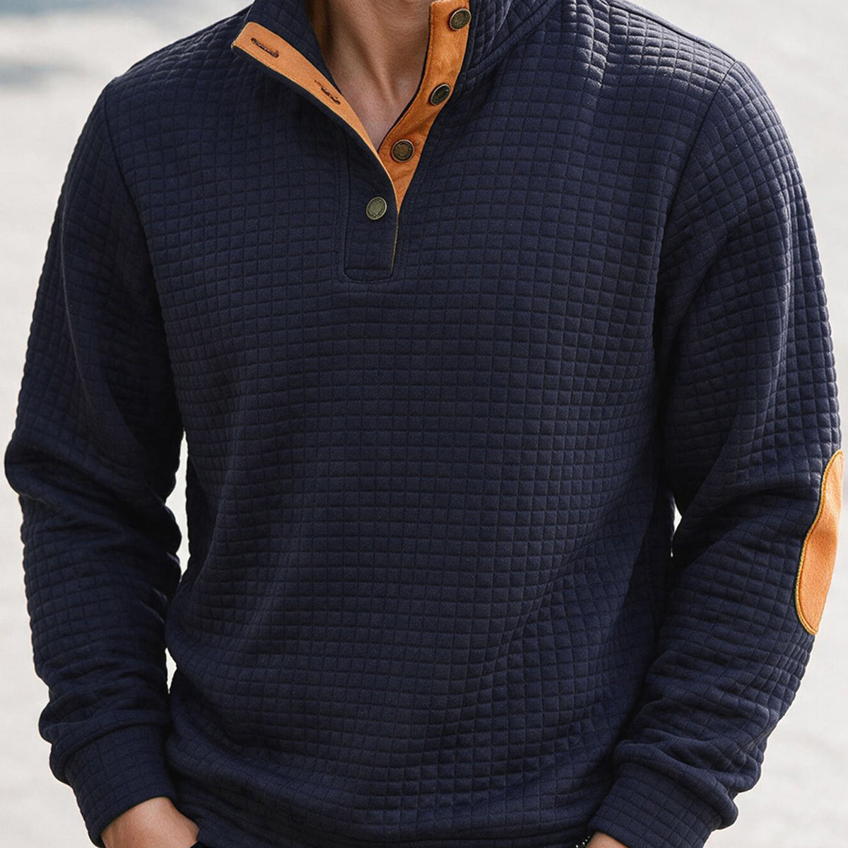 Men's Waffle-Knit Button-Collar Sweater