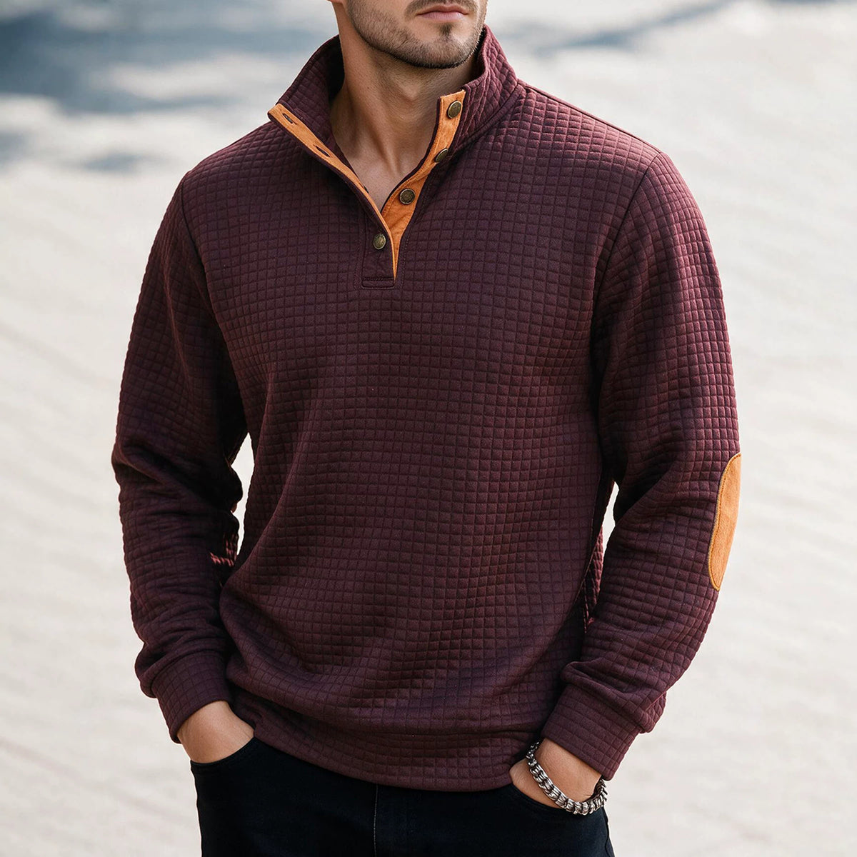 Men's Waffle-Knit Button-Collar Sweater