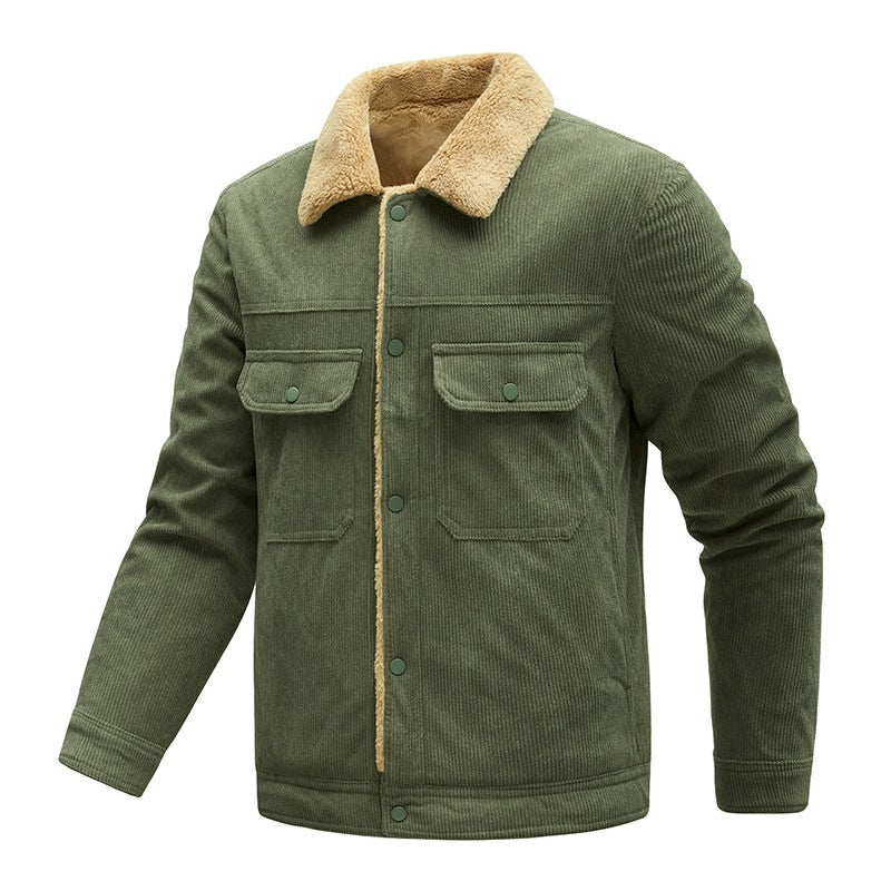 Men's Corduroy Jacket with Teddy Lining and Snap-Button Pockets