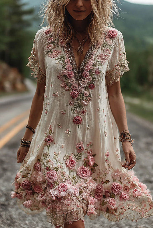 Women Floral Embroidered V-Neck Maxi Dress Summer Garden Party - Image 2