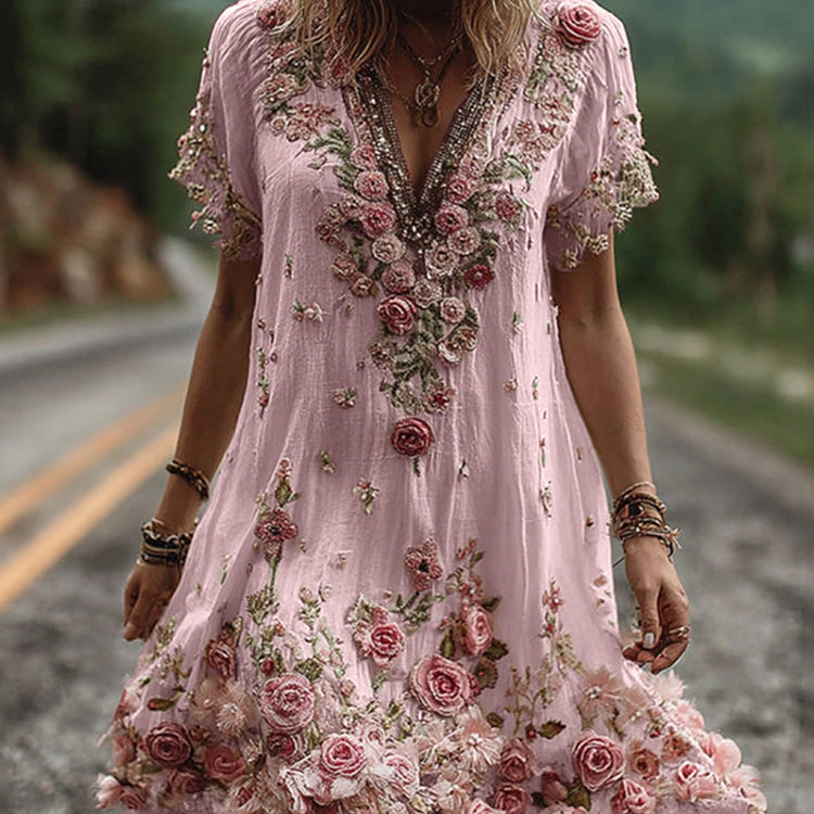 Women Floral Embroidered V-Neck Maxi Dress Summer Garden Party - Image 4