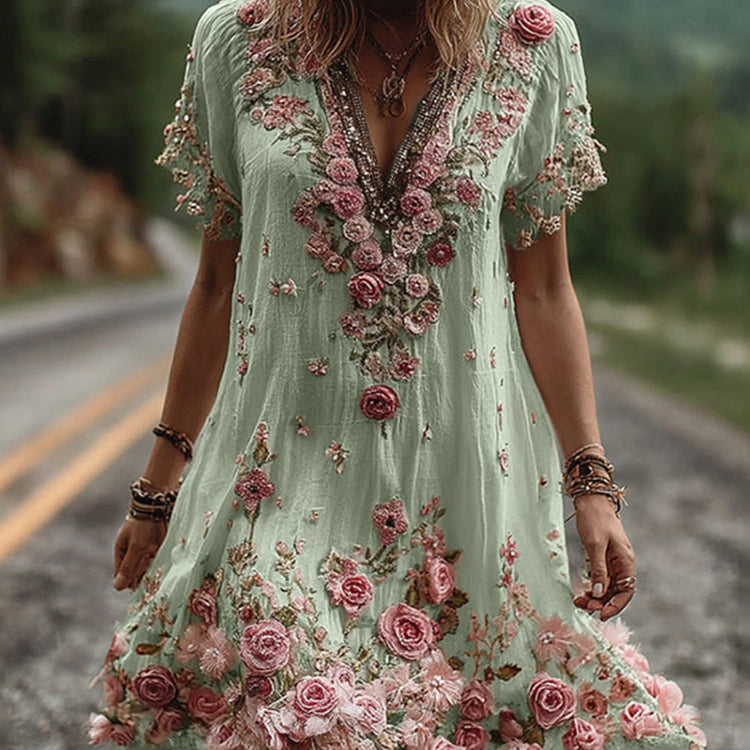 Women Floral Embroidered V-Neck Maxi Dress Summer Garden Party - Image 5