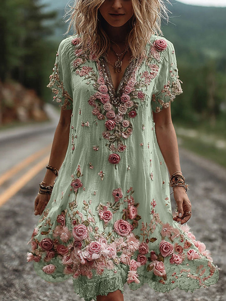 Women Floral Embroidered V-Neck Maxi Dress Summer Garden Party - Image 5