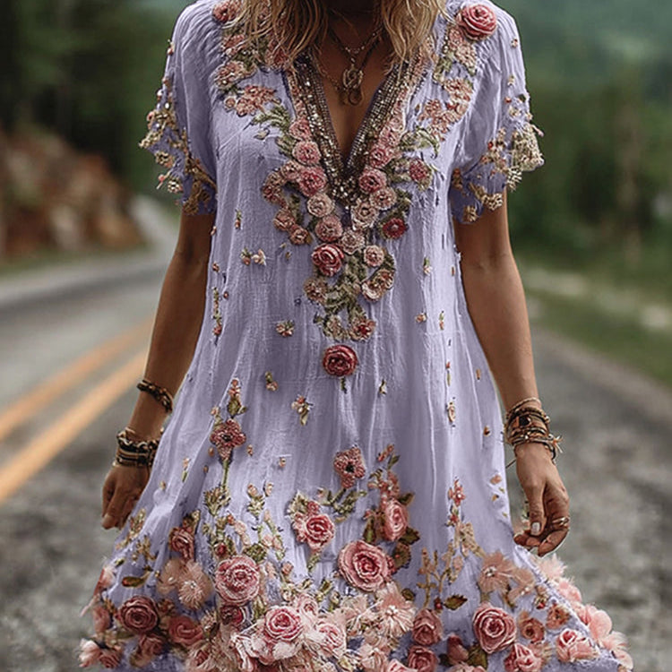 Women Floral Embroidered V-Neck Maxi Dress Summer Garden Party - Image 6