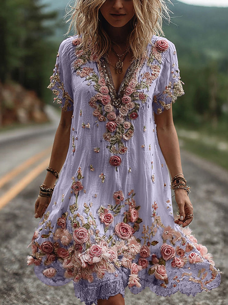 Women Floral Embroidered V-Neck Maxi Dress Summer Garden Party - Image 6