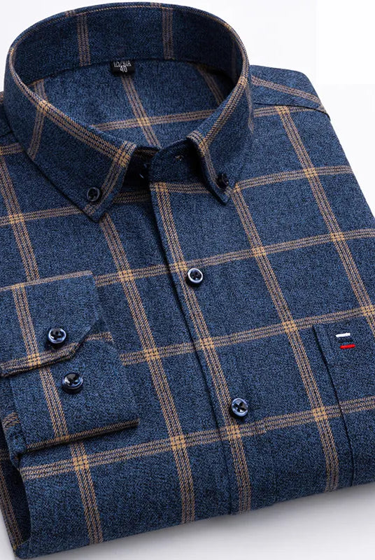 Men's Plaid 100% Cotton Button-Down Shirt