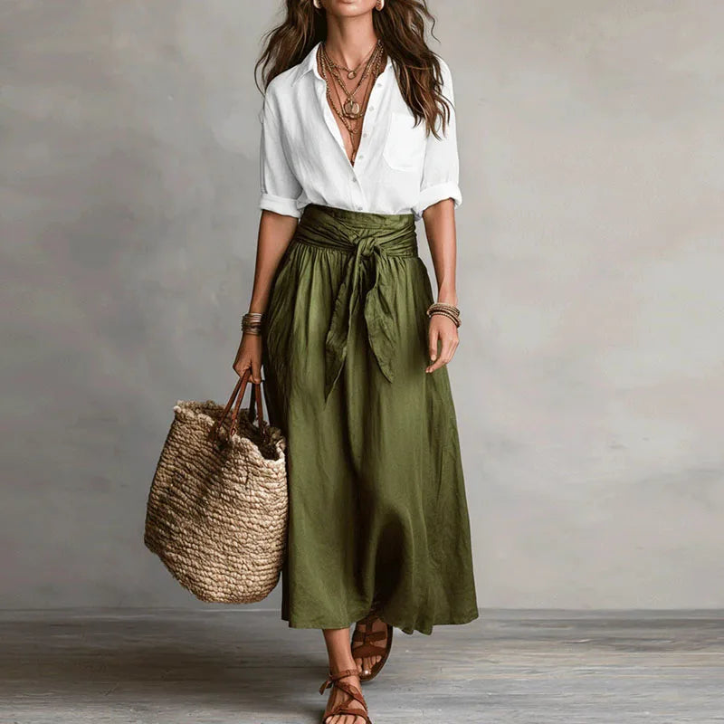 Women Two Piece Set Blouse Midi Skirt Co-Ord Casual - Image 3