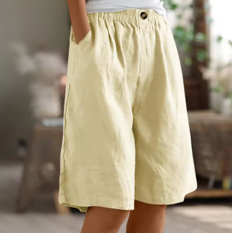 Women Linen Relaxed Fit Shorts Knee Length - Image 3