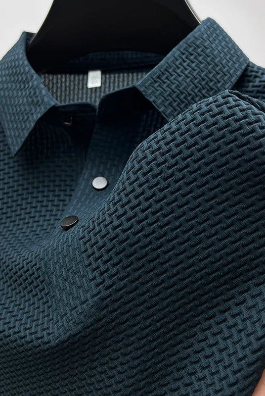 Men's Ribbed Knit Short Sleeve Polo Shirt - Image 2