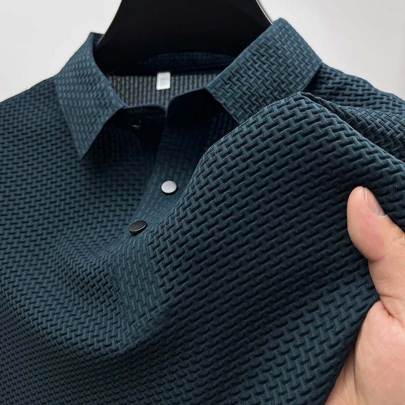 Men's Ribbed Knit Short Sleeve Polo Shirt - Image 2