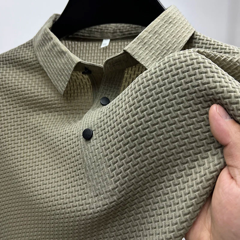 Men's Ribbed Knit Short Sleeve Polo Shirt - Image 4