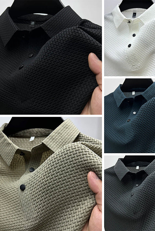 Men's Ribbed Knit Short Sleeve Polo Shirt - Image 7