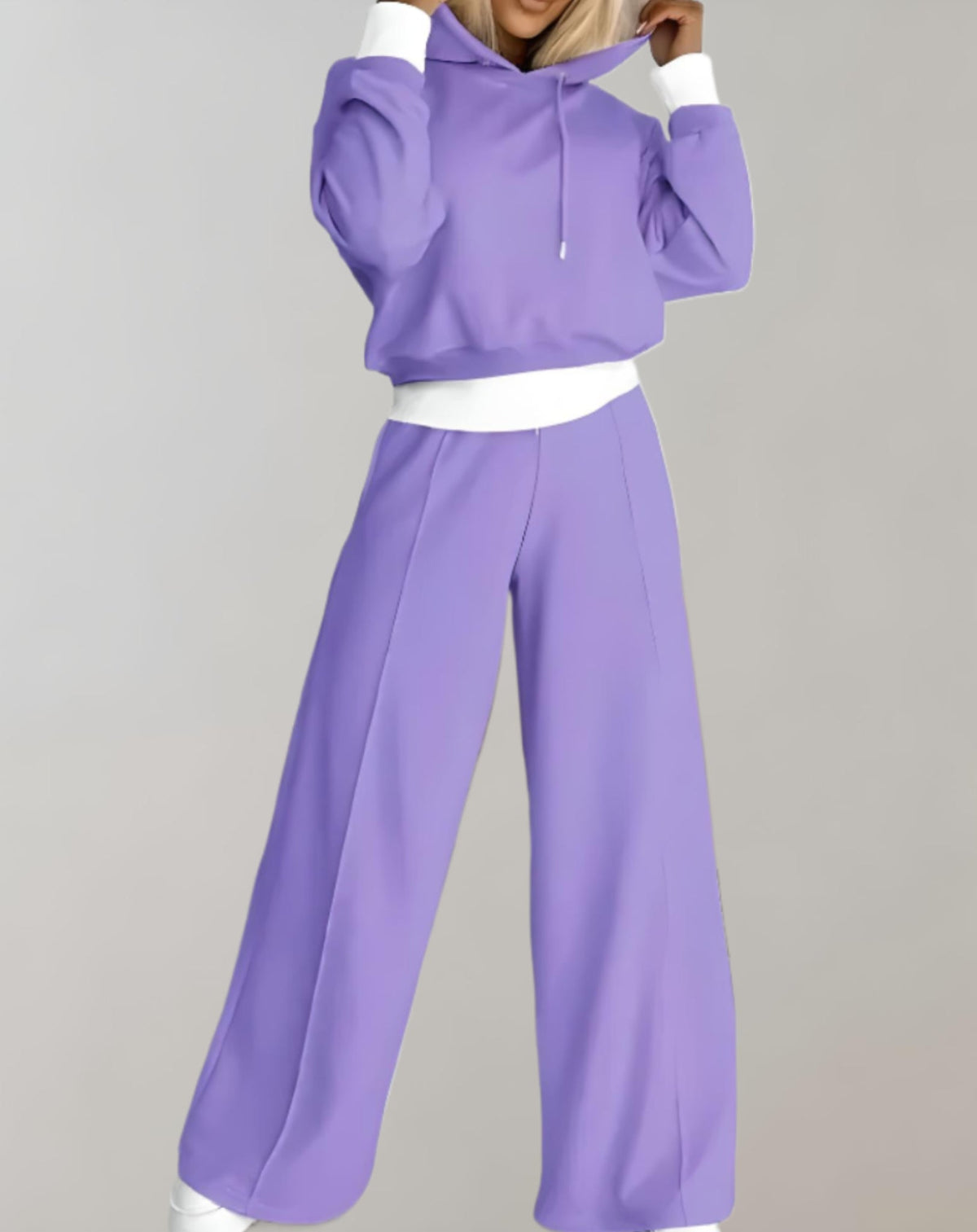 Women's Cropped Hoodie Wide Leg Sweatsuit Set - Image 2