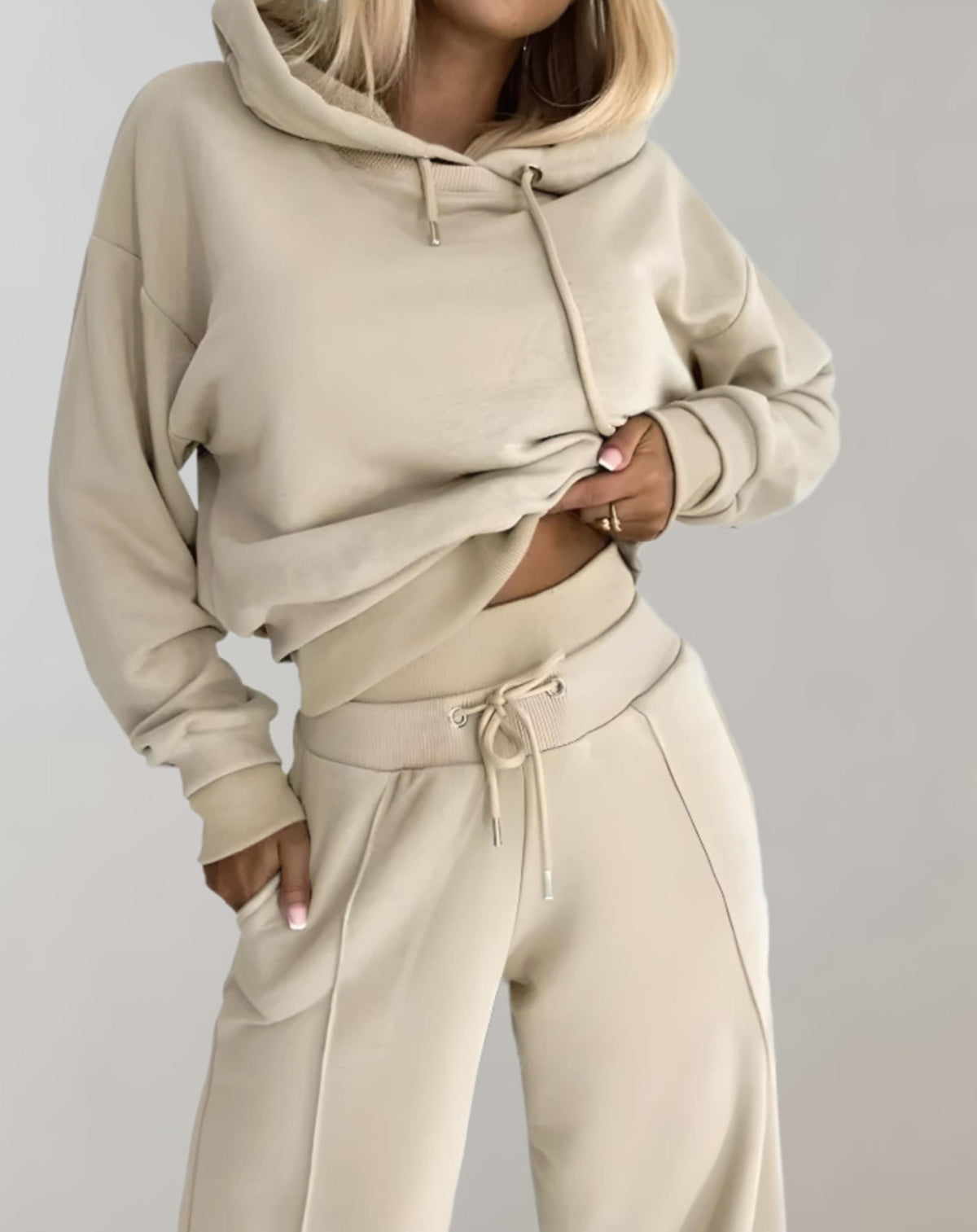 Women's Cropped Hoodie Wide Leg Sweatsuit Set - Image 6
