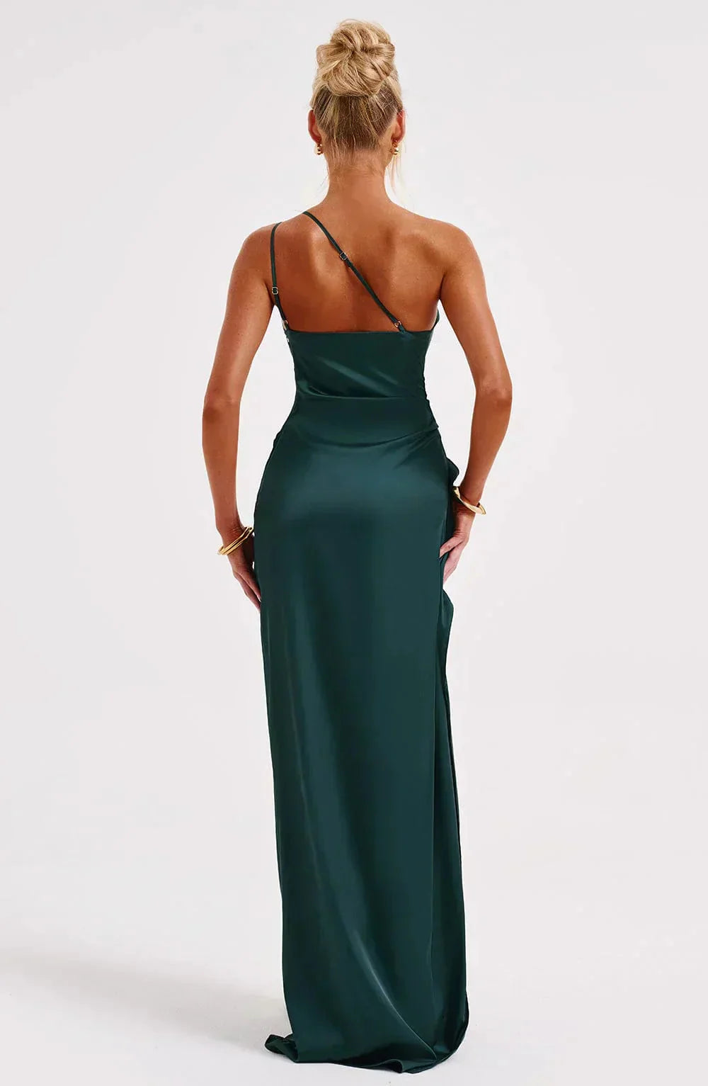 Women One Shoulder Draped Maxi Dress High Slit Formal Gown - Image 18