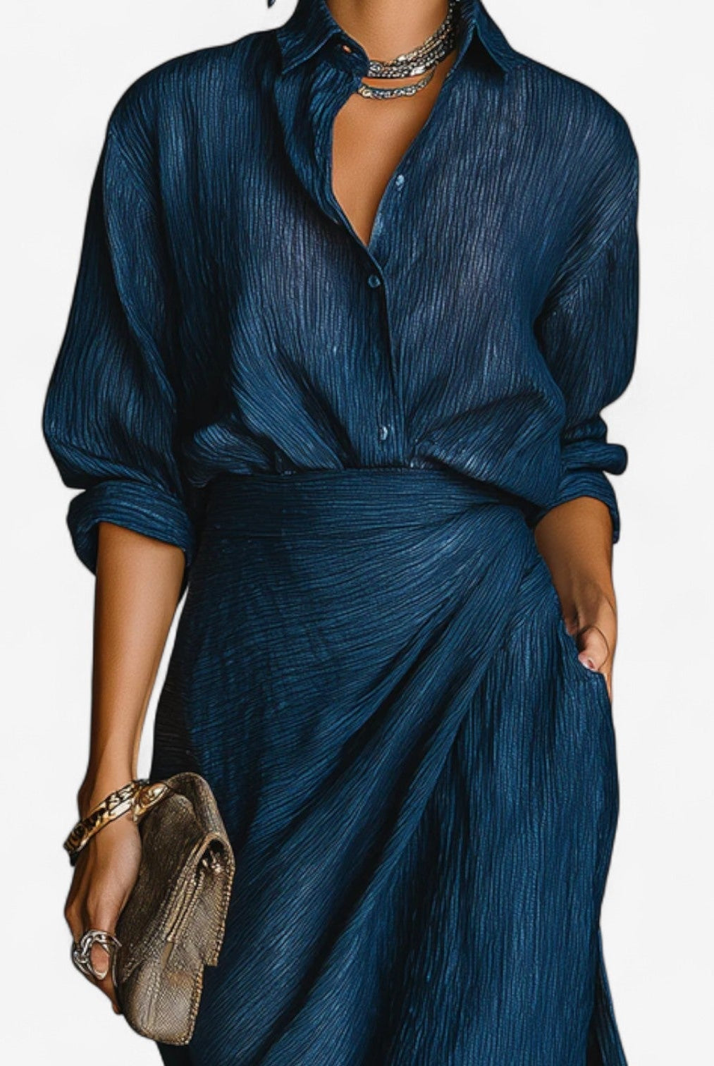 Women Button Front Collared Maxi Dress - Image 3