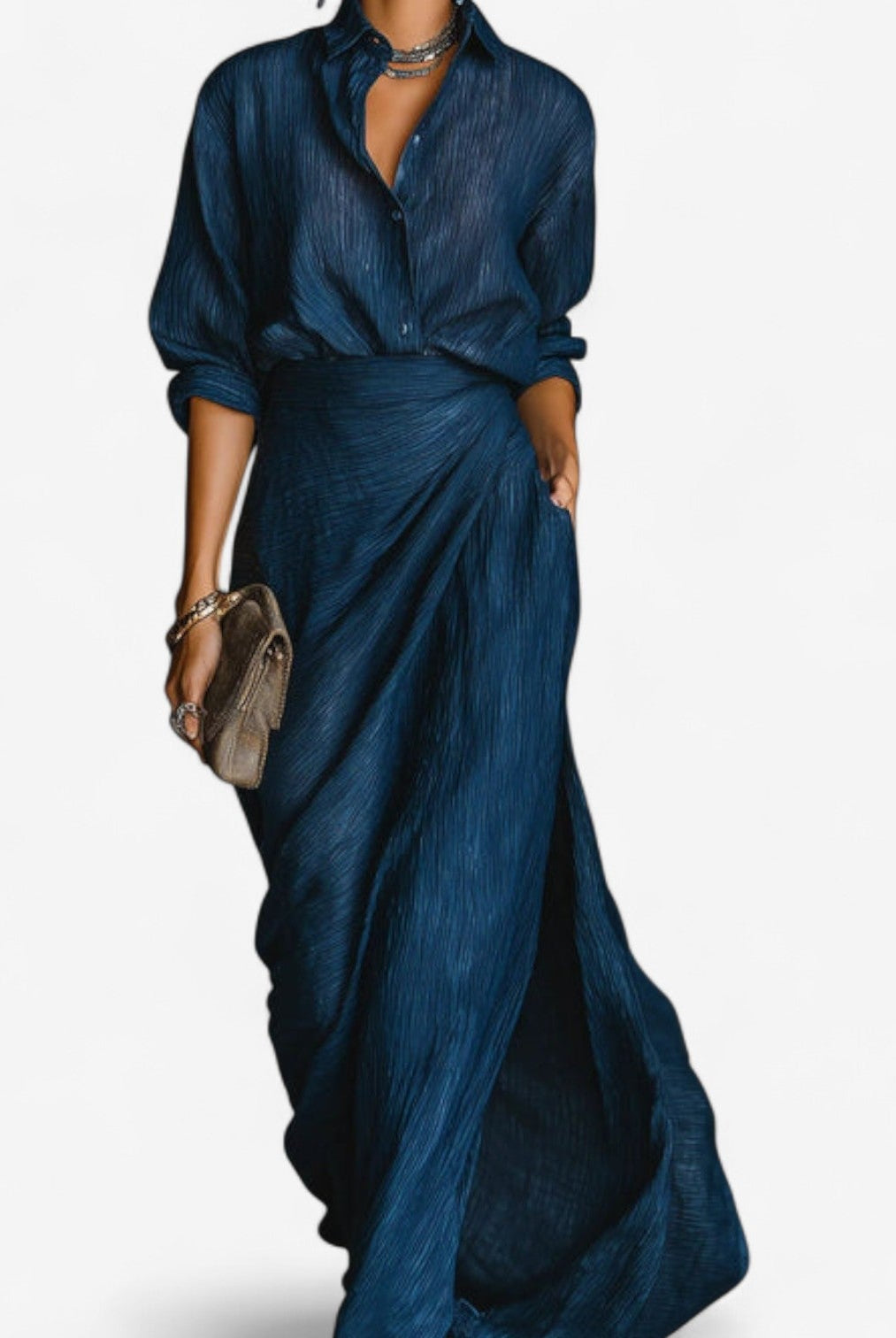Women Button Front Collared Maxi Dress - Image 4