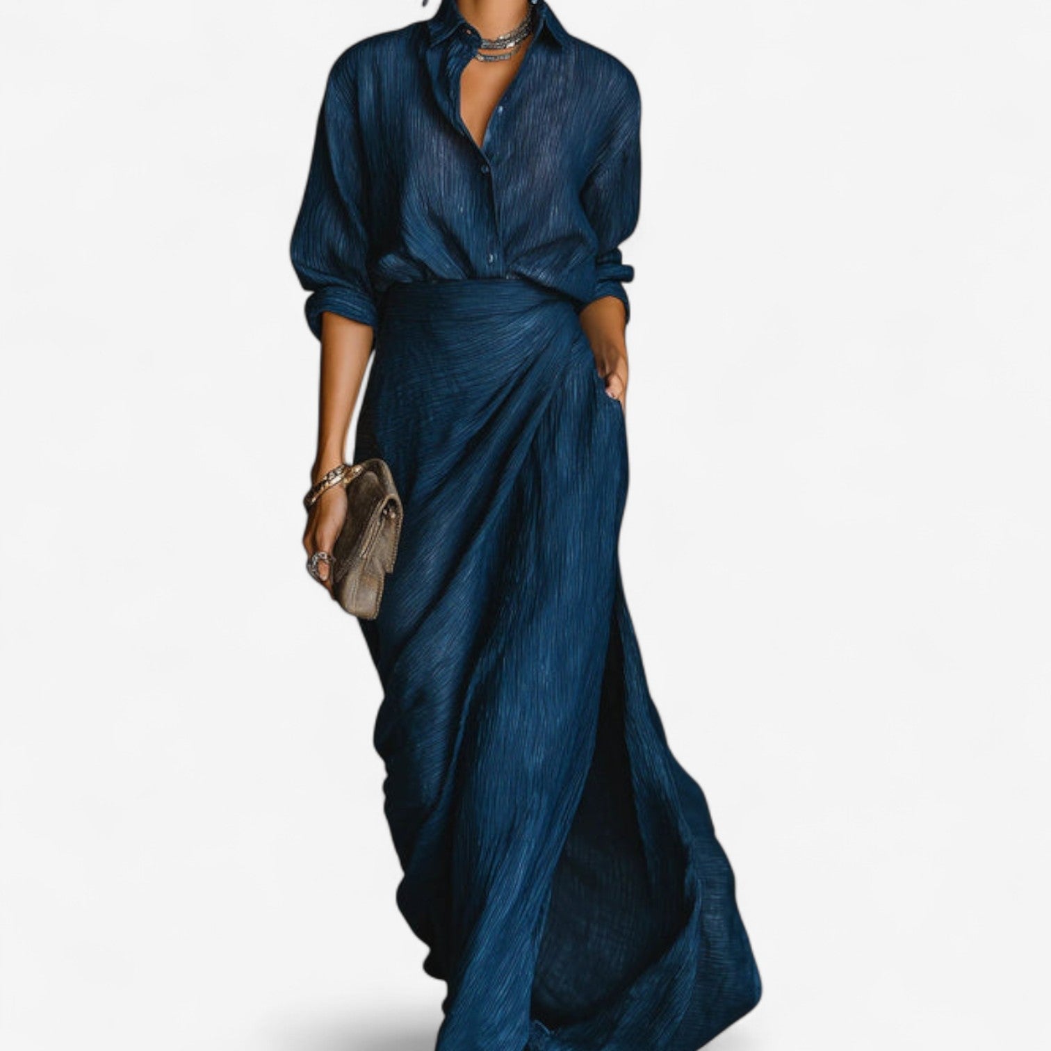 Women Button Front Collared Maxi Dress - Image 4
