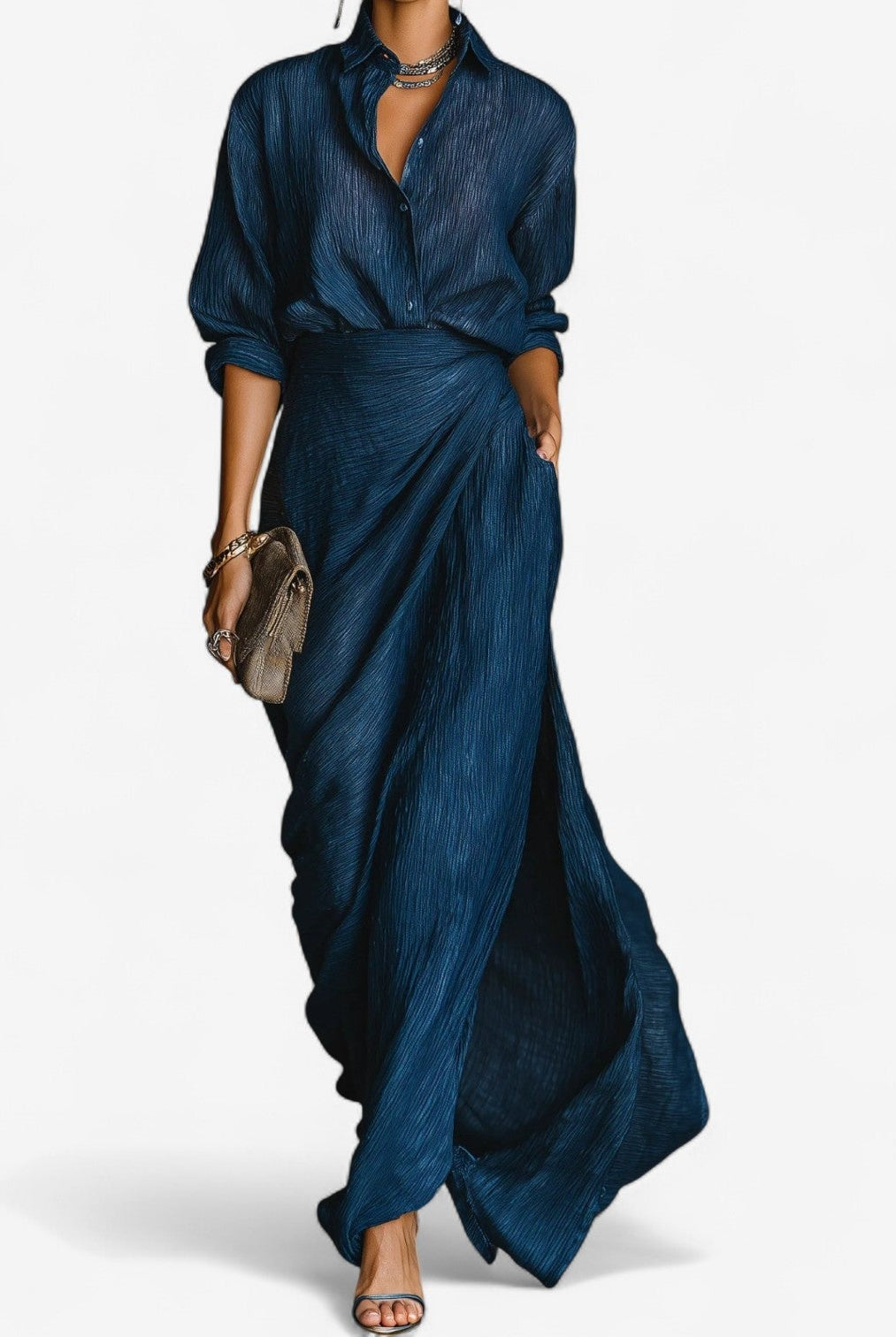 Women Button Front Collared Maxi Dress