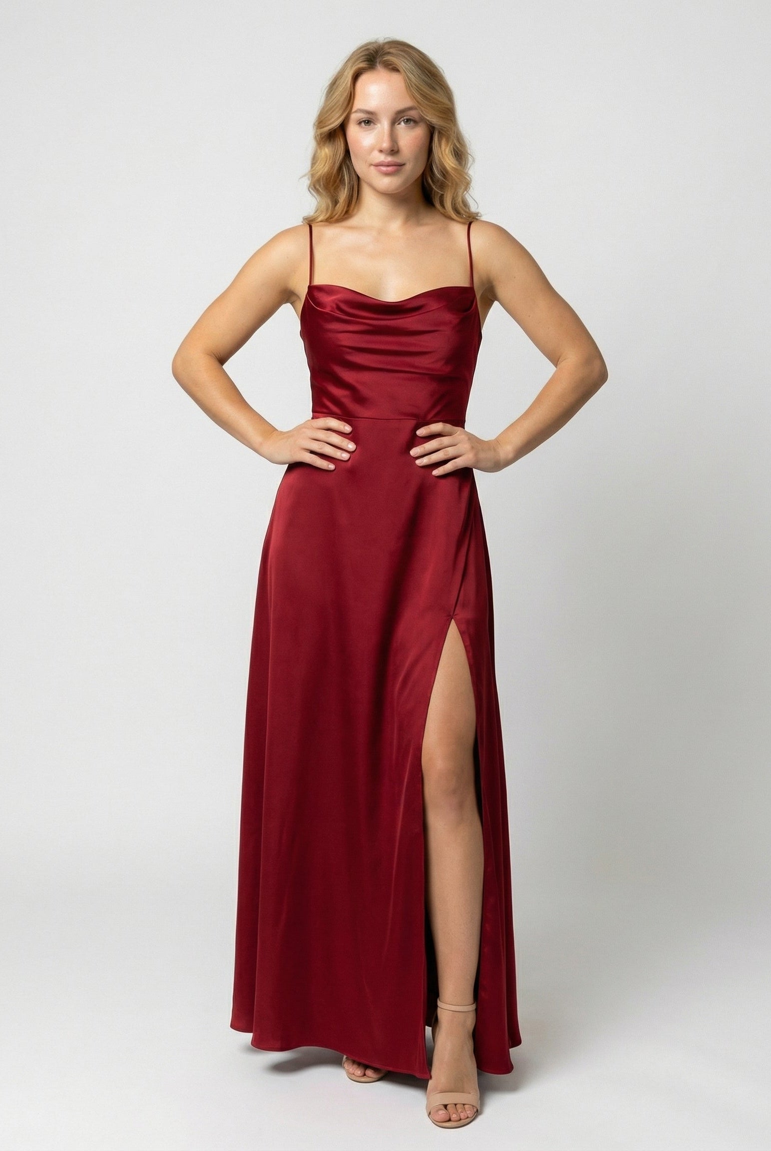 Women Satin Cowl Neck Maxi Dress Formal Evening