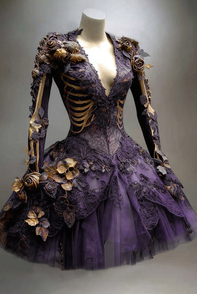 Women's Vintage Long Sleeve Mini Dress | Halloween - Image 6