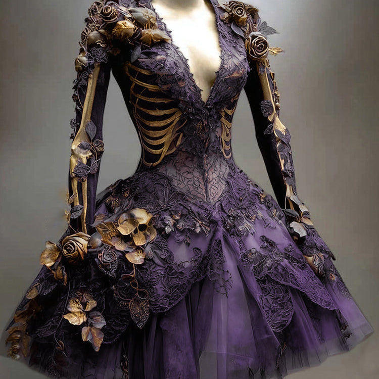 Women's Vintage Long Sleeve Mini Dress | Halloween - Image 6