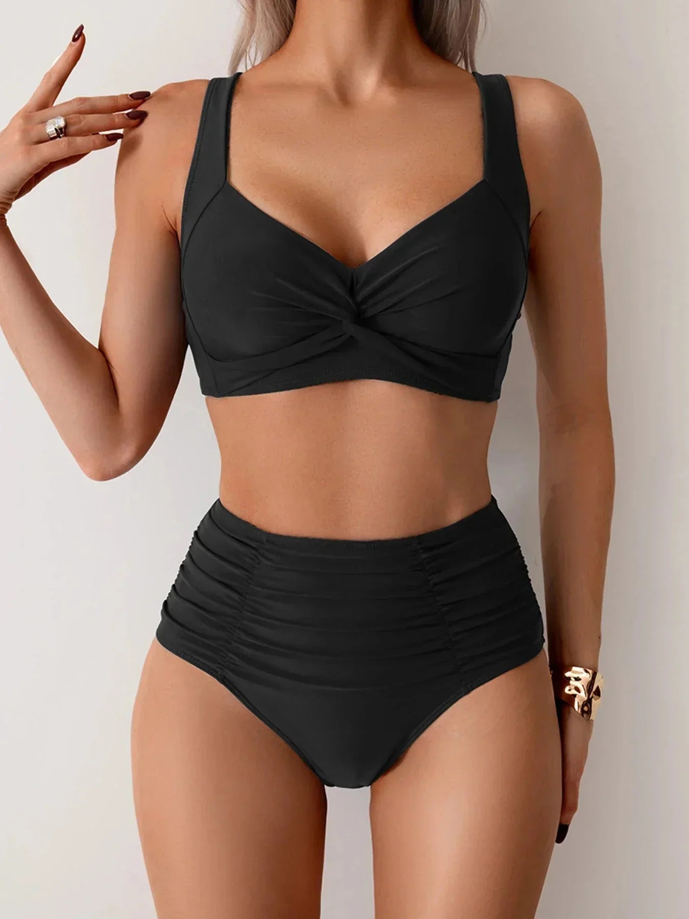 Women High Waisted Bikini Two Piece Swimsuit Knot Front