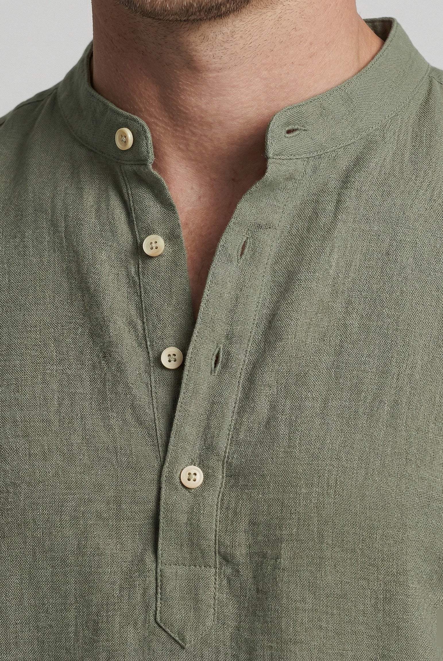 Men's Linen Mandarin Collar Short Sleeve Shirt - Image 2