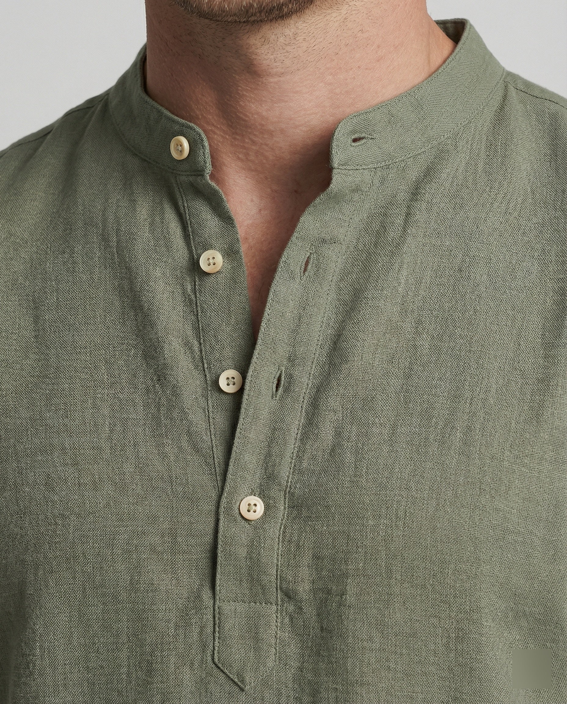 Men's Linen Mandarin Collar Short Sleeve Shirt - Image 2