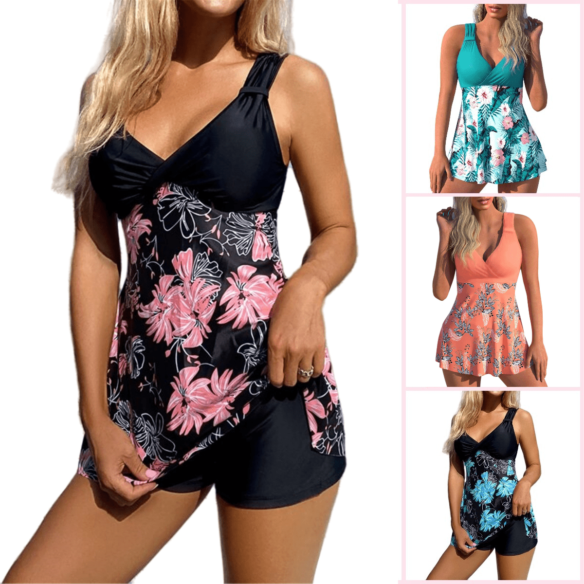 Women Plus Size Two Piece Skirted Swimsuit Open Back - Image 7